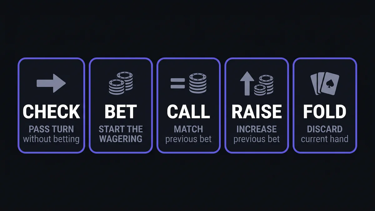 The five poker betting actions explained